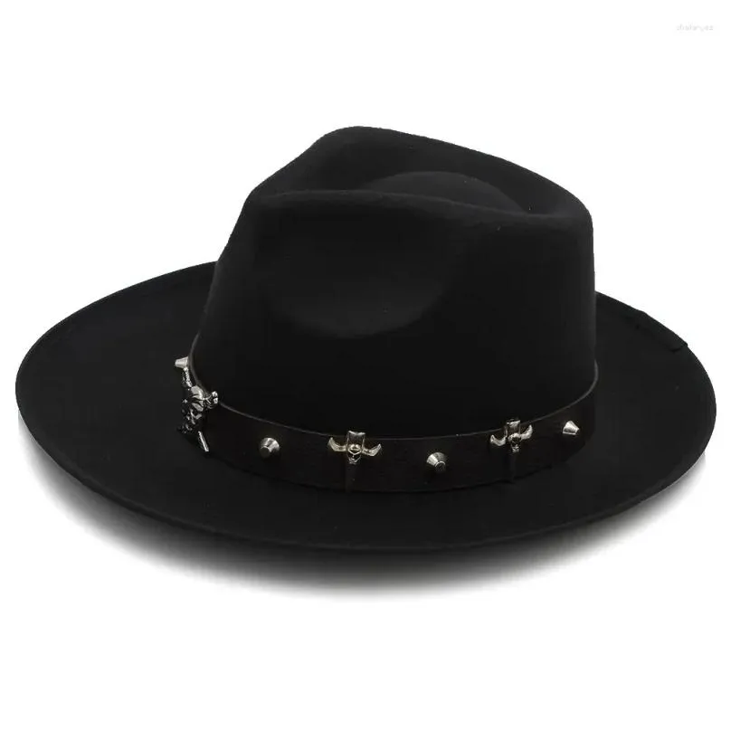 Berets Fashion Men Felt Fedora Hat For Winter Autumn Fascinat Jazz Gentleman Sombrero Dad Punk Pirate Belt Size 58Cm Drop Delivery Dhnxe