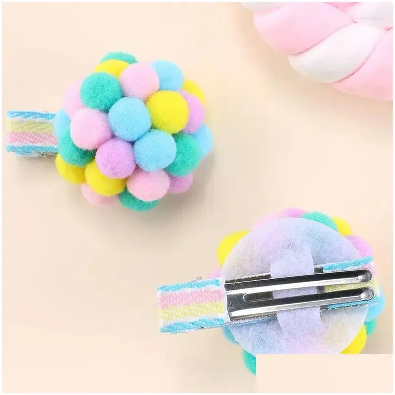 Hair Accessories 2Pcs Sweet Plush Clips For Baby Girls Handmade Rainbow Balloon Side Clip Barrettes Fashion Hairpin Hairgrips Ornament