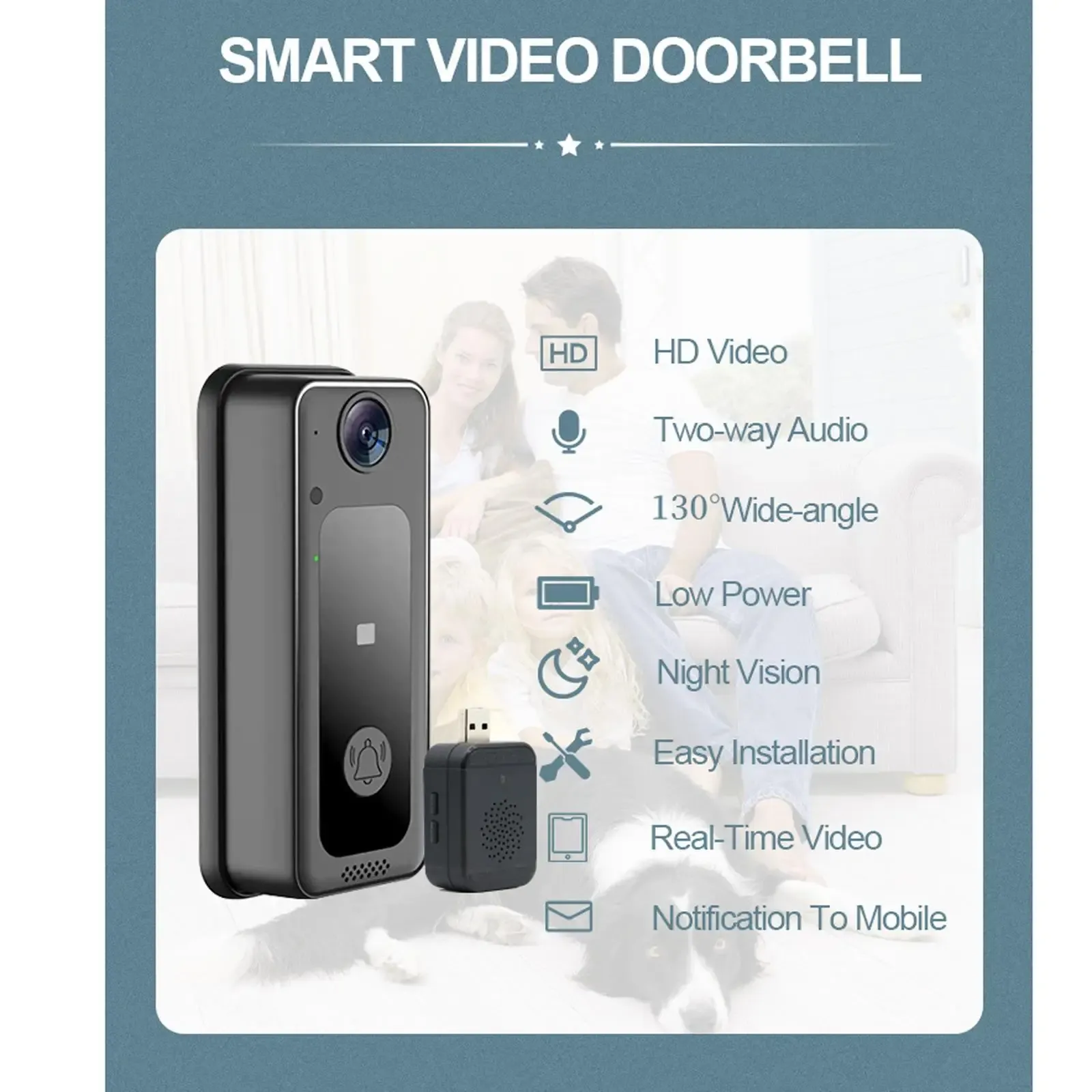 Wireless Doorbell HD Built in Battery Monitor Battery Operated Security Cameras for Hotel