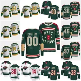 Hot Hockey Wild 46 Jared Spurgeon Jersey 17 Marcus Foligno 38 Ryan Hartman 14 Joel Eriksson Ek 36 Mats Zuccarello 24 Matt Dumba 97````Shirt hot