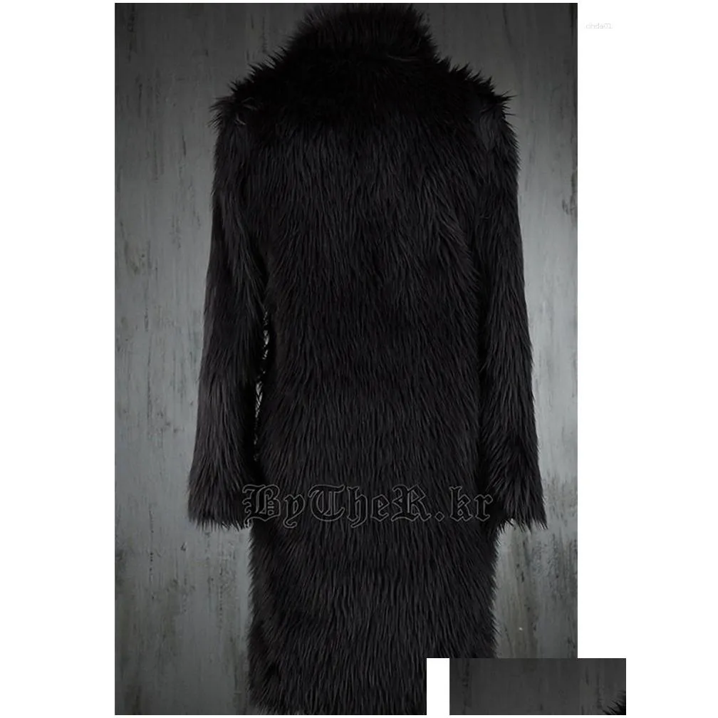 Men`S Wool & Blends Mens Men Faux Fur Coat Winter Thick Fluffy Long Sleeve Warm Outerwear Luxury Jackets Drop Delivery Apparel Clothin Dhius