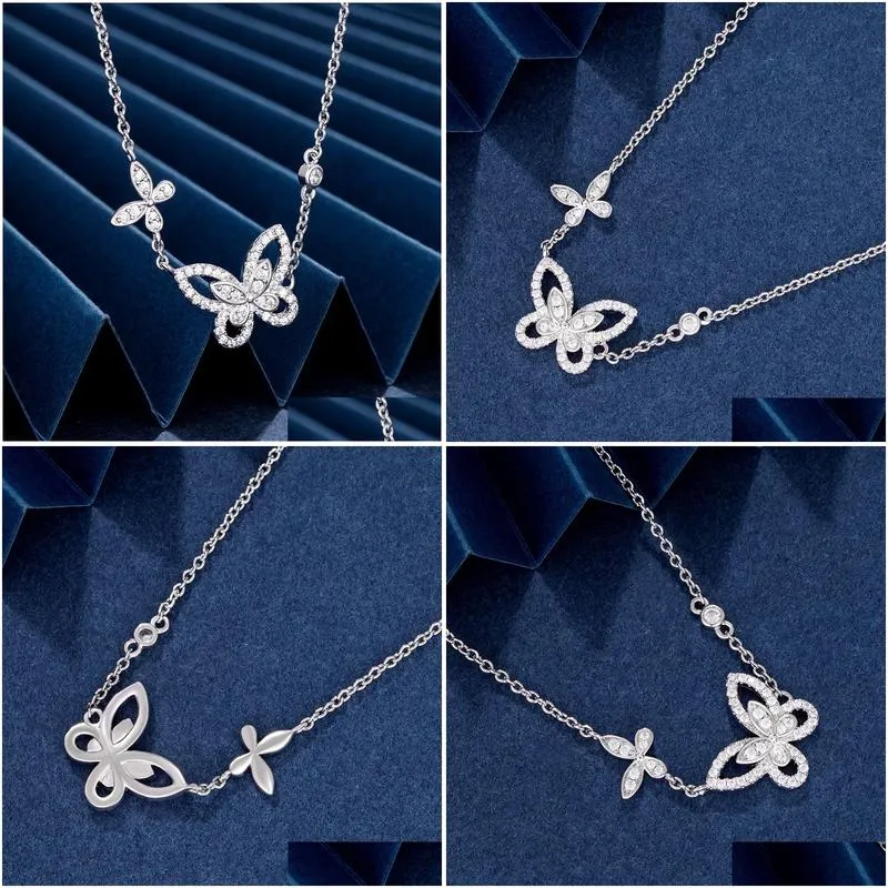 Chokers Top Quality 925 Sterling Sier Seiko Phantom Butterfly Necklace Fl Diamond Hollow Simple Temperament Light High Version Clavicl Ot1Uw