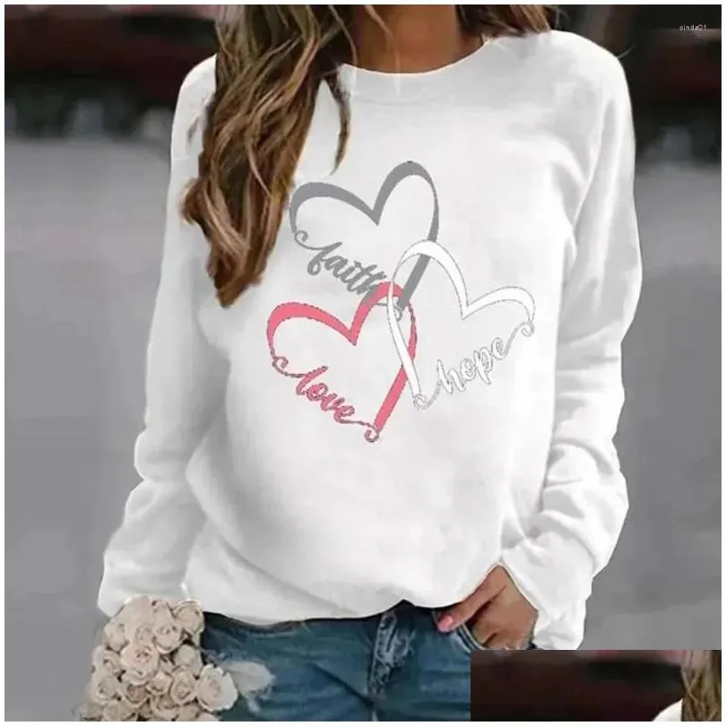 Women`S Hoodies & Sweatshirts Womens Hoddies Autumn Plover Long Sleeve Valentines Day T-Shirts 3D Printed Graphic Love O Neck Oversiz Dh5Mt