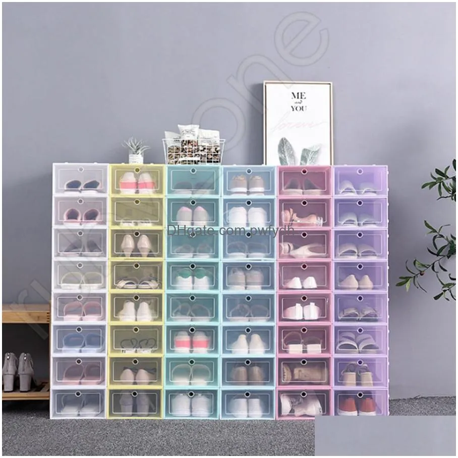 thicken clear plastic shoe box dustproof shoe storage box flip transparent shoe boxes candy color stackable shoes organizer boxes