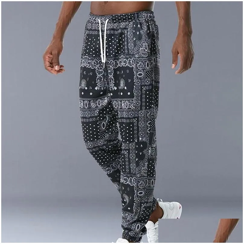 Men`S Pants Men Harem Chinese Style Ethnic Cotton Printed Loose Elastic Waist Streetwear Trousers Casual Drop Delivery Apparel Clothi Dhhge