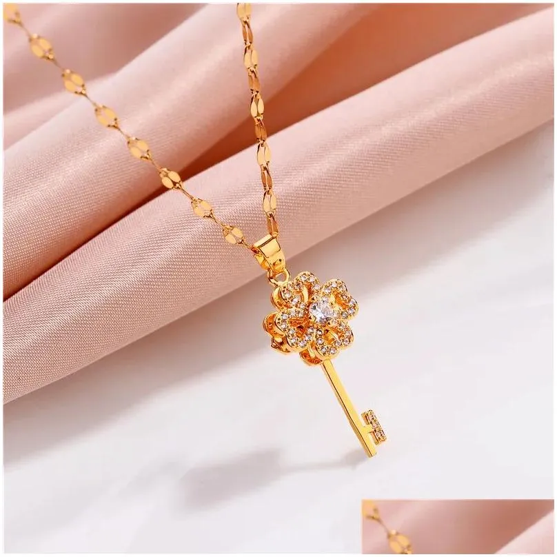 Chains Trendy Sweet Y Gold Color Stainless Steel Necklaces For Women Korean Fashion Female Pendant Clavicle Chain Jewelry Wholesale Dr Ot3S0