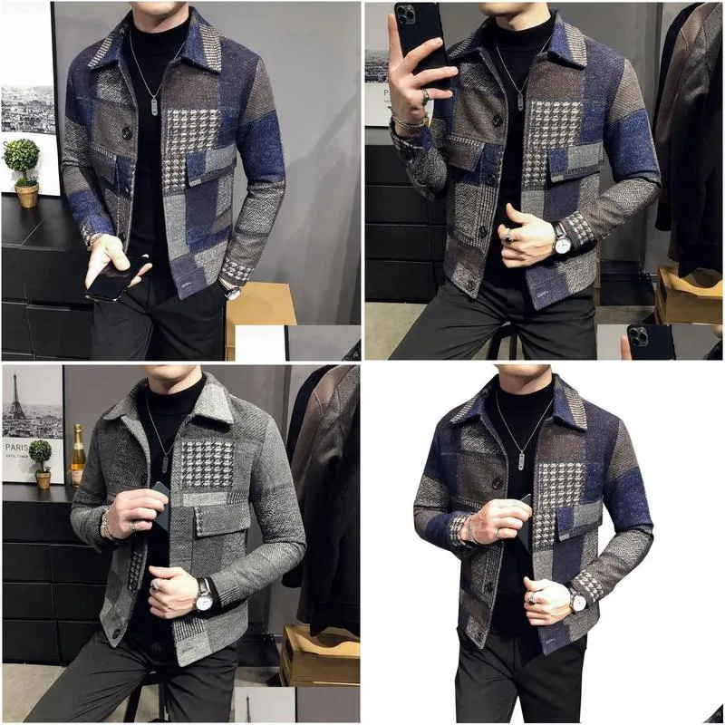 Men`S Wool & Blends Mens Men Woolen Coat Autumn Stylish Thick Warm Suit Jacket With Plaid Stitching T Prom Blazers For Drop Delivery A Dhaku