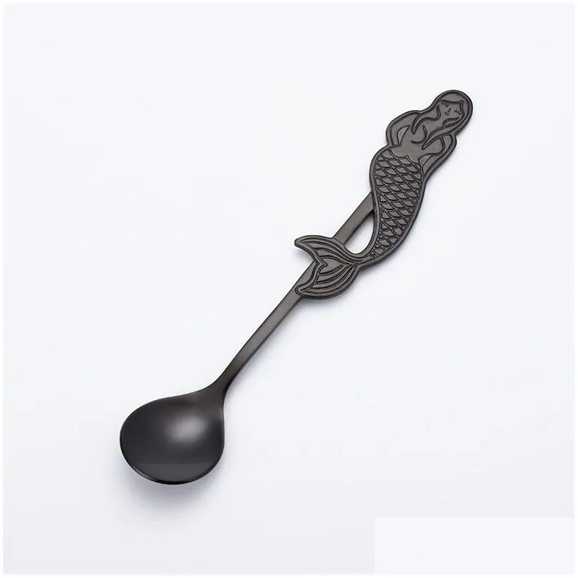 Spoons Stainless Steel Coffee Dessert Scoops Mermaid Tea Christmas Gifts Kitchen Tools Flatware Tableware Drop Delivery Home Garden Ki Dhast