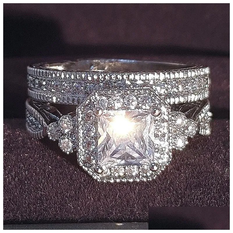 Band Rings Size 5/6/7/8/9/10 Vintage Jewelry Round Cut Sterling Sier White Topaz Cz Diamond Gemstones Wedding Engagement Bridal Ring Dh3Kn