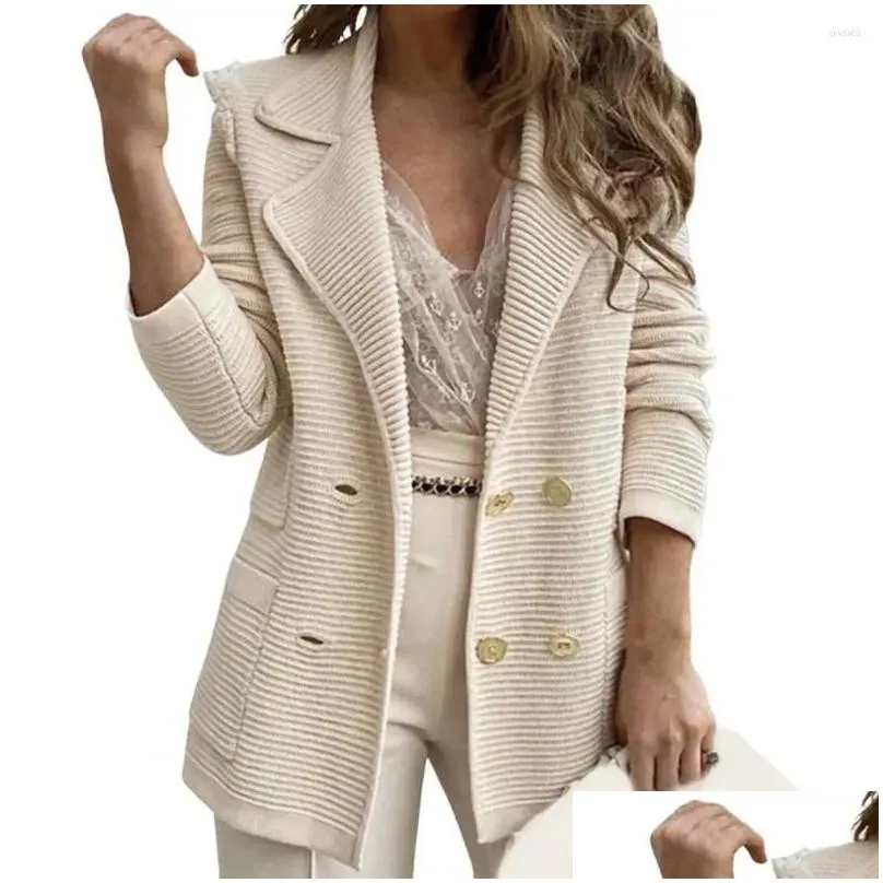 Women`S Suits & Blazers Womens Women Cardigan Jacket Solid Double Breasted Commuters Style Slim Fit Turndown Collar Blazer Long Sleev Dh3Oo