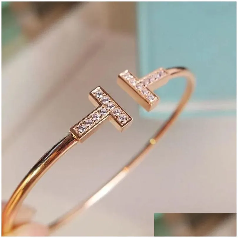 2024 classic brand letter double t diamond bangle bracelet 925 sterling silver jewelry for women men gift