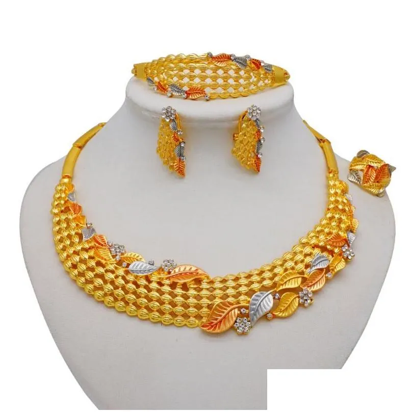 Earrings & Necklace Exquisite Dubai Gold Jewelry Set Nigerian Bridal Wedding For Woman Accessories Fashion African Beads Costume Drop Dhyou