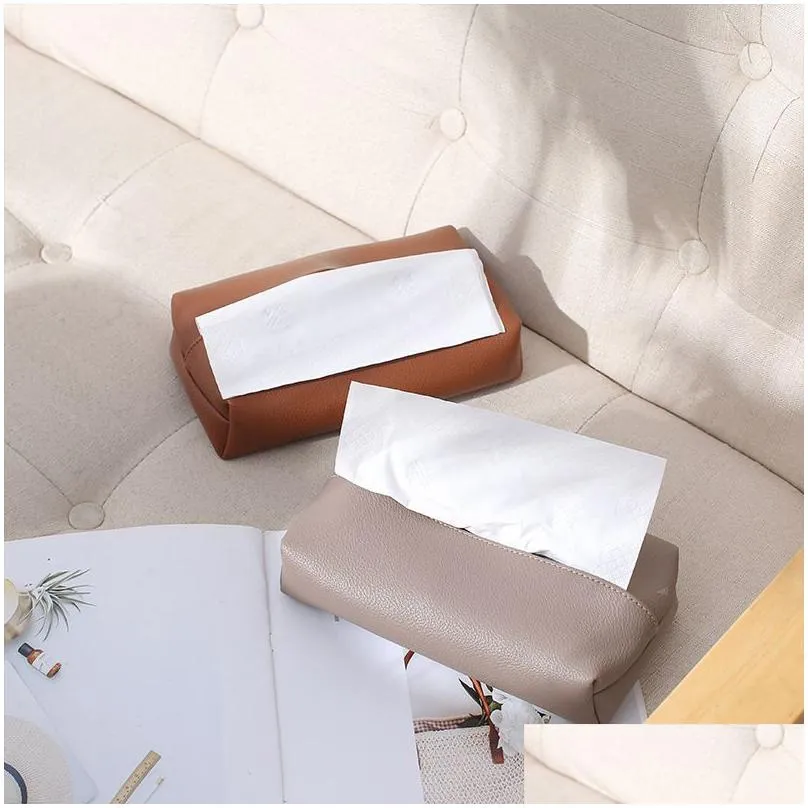 Storage Boxes & Bins Leather Tissue Box Er Pu Holder For Modern Decorative Home Bathroom Bedroom Office Desk Night Stands New Gift Dro Dhsjy