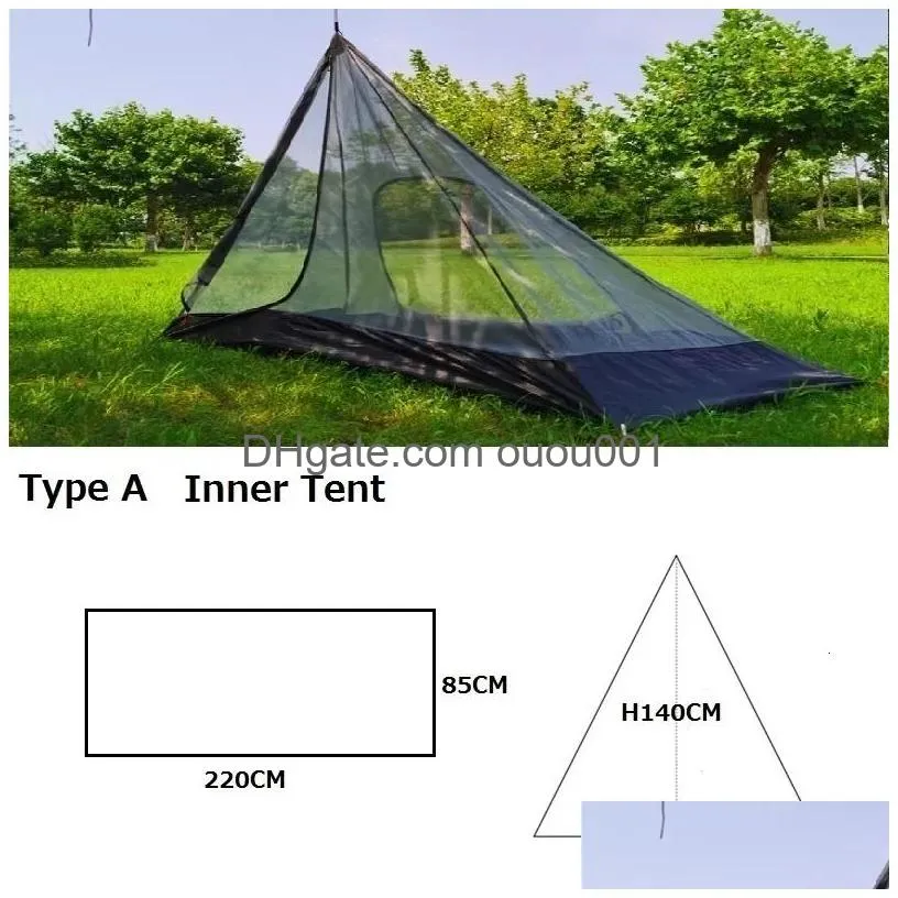 Tents And Shelters 3-4 Person Pyramid Tent Shelter Tralight Outdoor Cam Teepee With Snow Skirt Chimney Hole Hiking Backpacking Drop D Dhzip