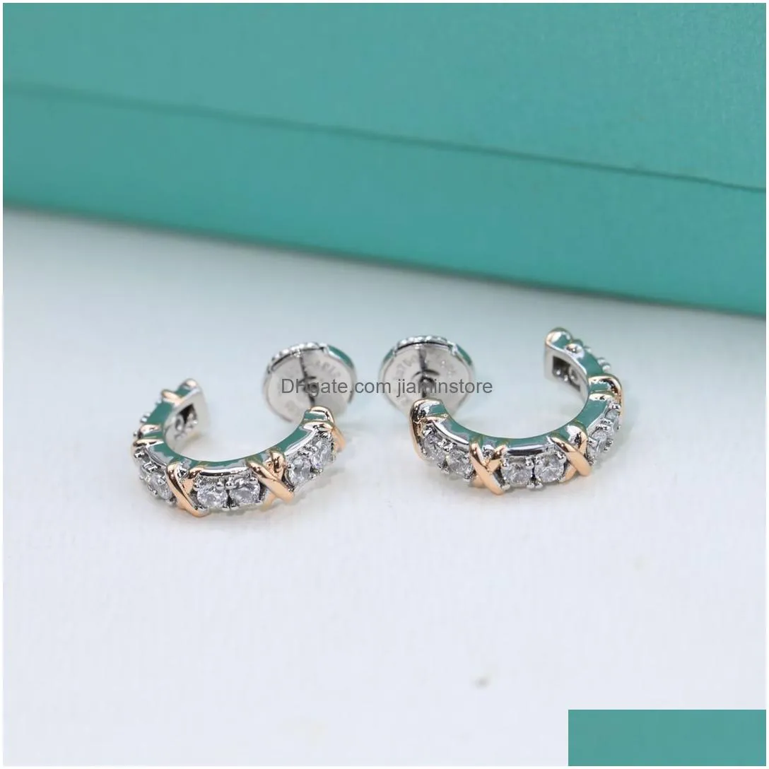 Hoop & Huggie Luxury Earrings Schlumberger Esigner Gold Cross Round Circle Zircon Loop For Women Jewelry With Box Drop Delivery Dhu0P