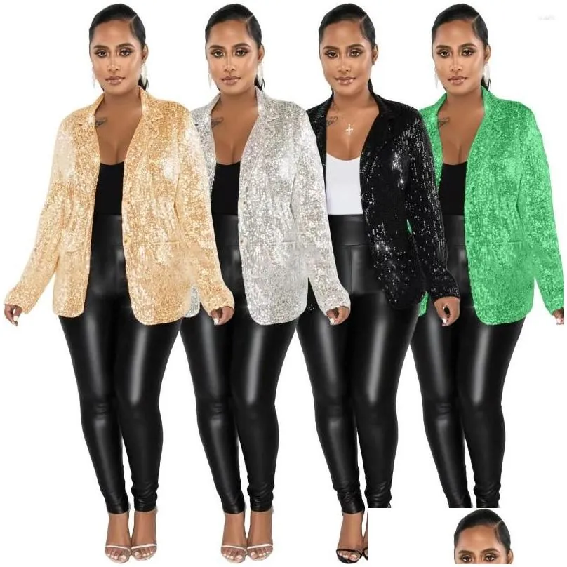 Women`S Suits & Blazers Womens Women Sequin Blazer Jacket Shiny Glitter Sparkle Long Sleeve Open Front Work Office Casual Lapel Butto Dhu0R