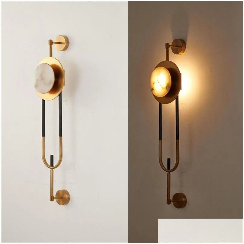 Wall Lamps Modern Golden Hardware Simple Living Room Led Lighting Lamp Marble Bedroom Decoration Drop Delivery Dhflq