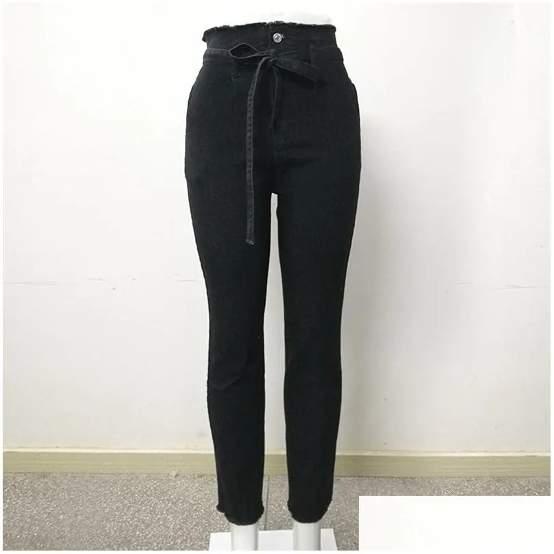 Women`S Jeans High Waisted Deckle Edge Waist Strap Pants Women Rise Clothes Valentine Gift Drop Delivery Apparel Clothing Dhbns