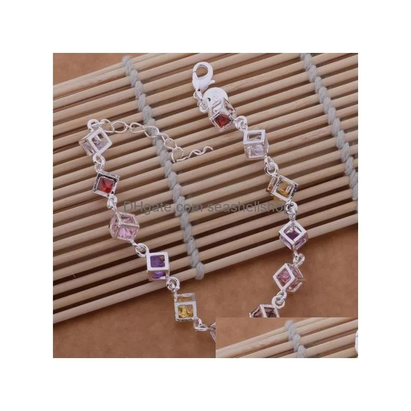Chain Link Exquisite Sier Color Cz Colour Crystal Bracelet 2022 Fashion Women Square Daily Wear Jewelry Party Gift Drop Delivery Brac Dhgi1