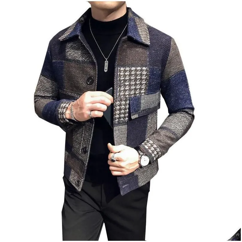 Men`S Wool & Blends Mens Men Woolen Coat Autumn Stylish Thick Warm Suit Jacket With Plaid Stitching T Prom Blazers For Drop Delivery A Dhaku