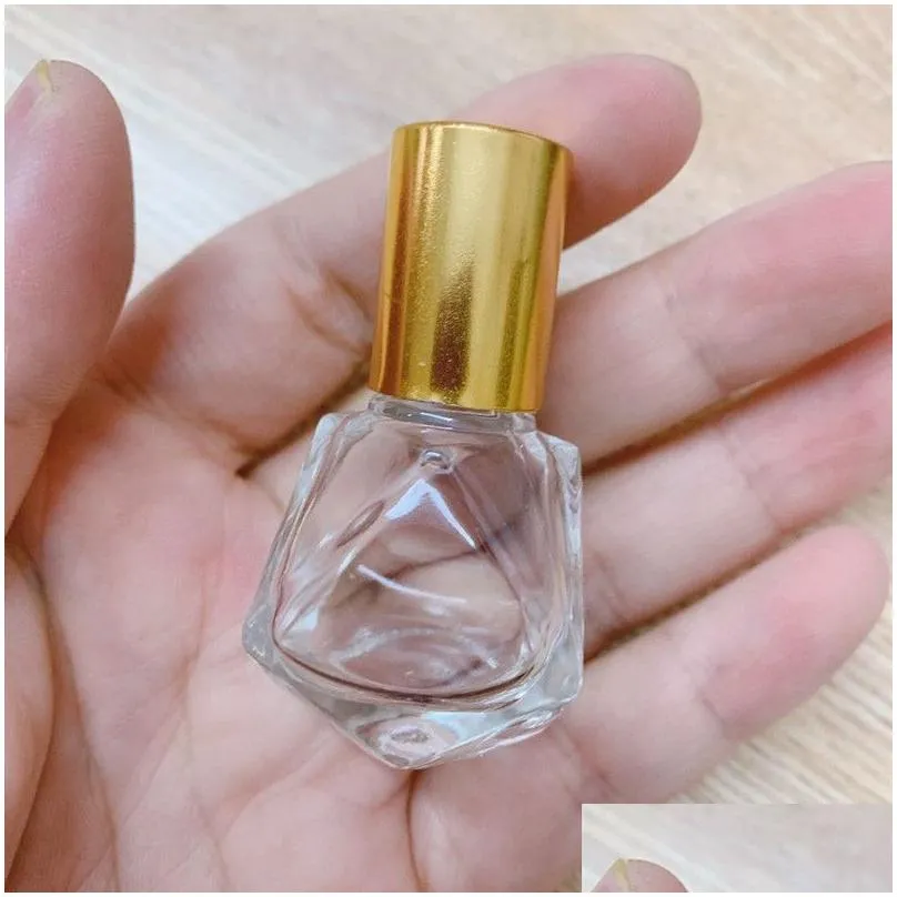 wholesale 8ml glass roll on bottles diamond shaped transparent essential oil perfume bottle portable travel cosmetics sub bottling