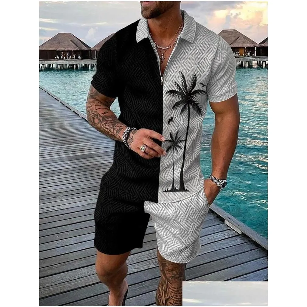 Men`S Polos Mens S Summer Hawaii 3D Print Shirts Shorts Sets Fashion Oversized Short Sleeve Shirt Pants Set Suits Man Tracksuit Clothi Otx1A