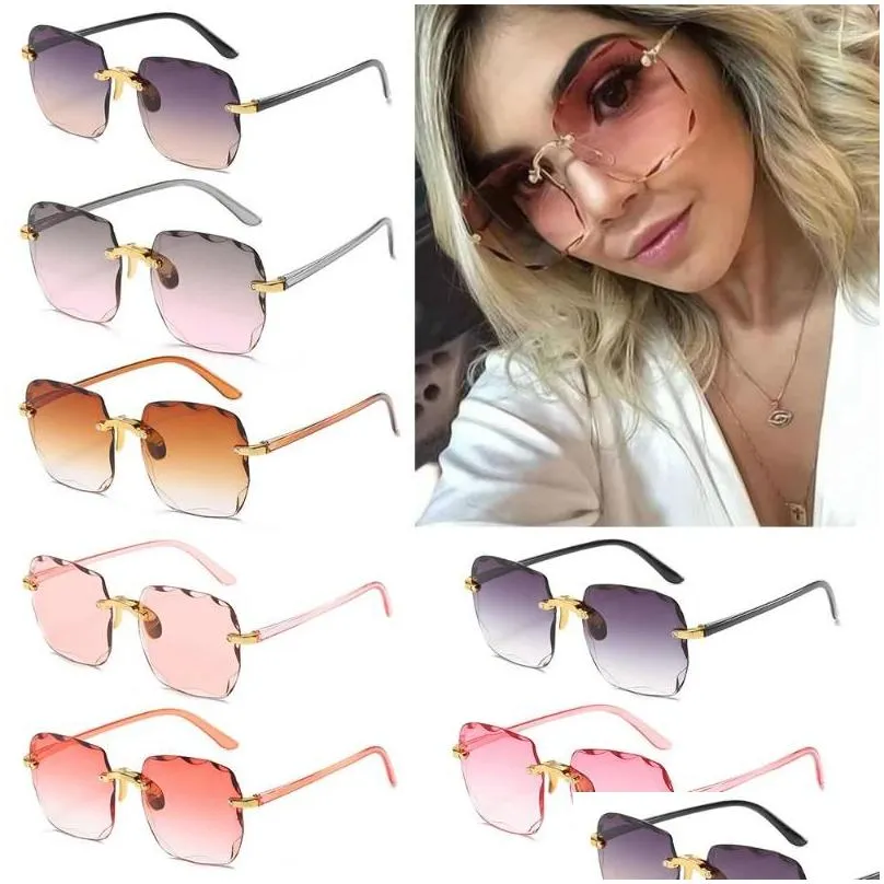 Outdoor Eyewear Vintage Transparent Gradient Sun Glasses Shades Square Rimless Sunglasses For Women Frameless