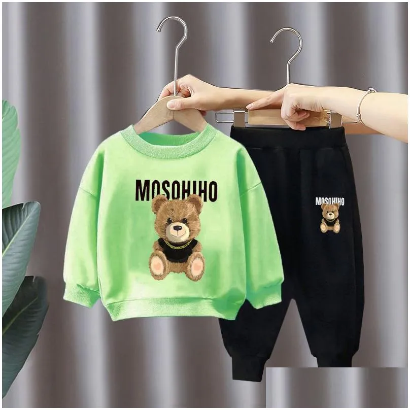 Clothing Sets Kids Clothes Spring And Autumn Suit Children S Cartoon Printed Hoodie Boys Girls Long Sleeve Pants Two Piece Set 230207 Dhfr7