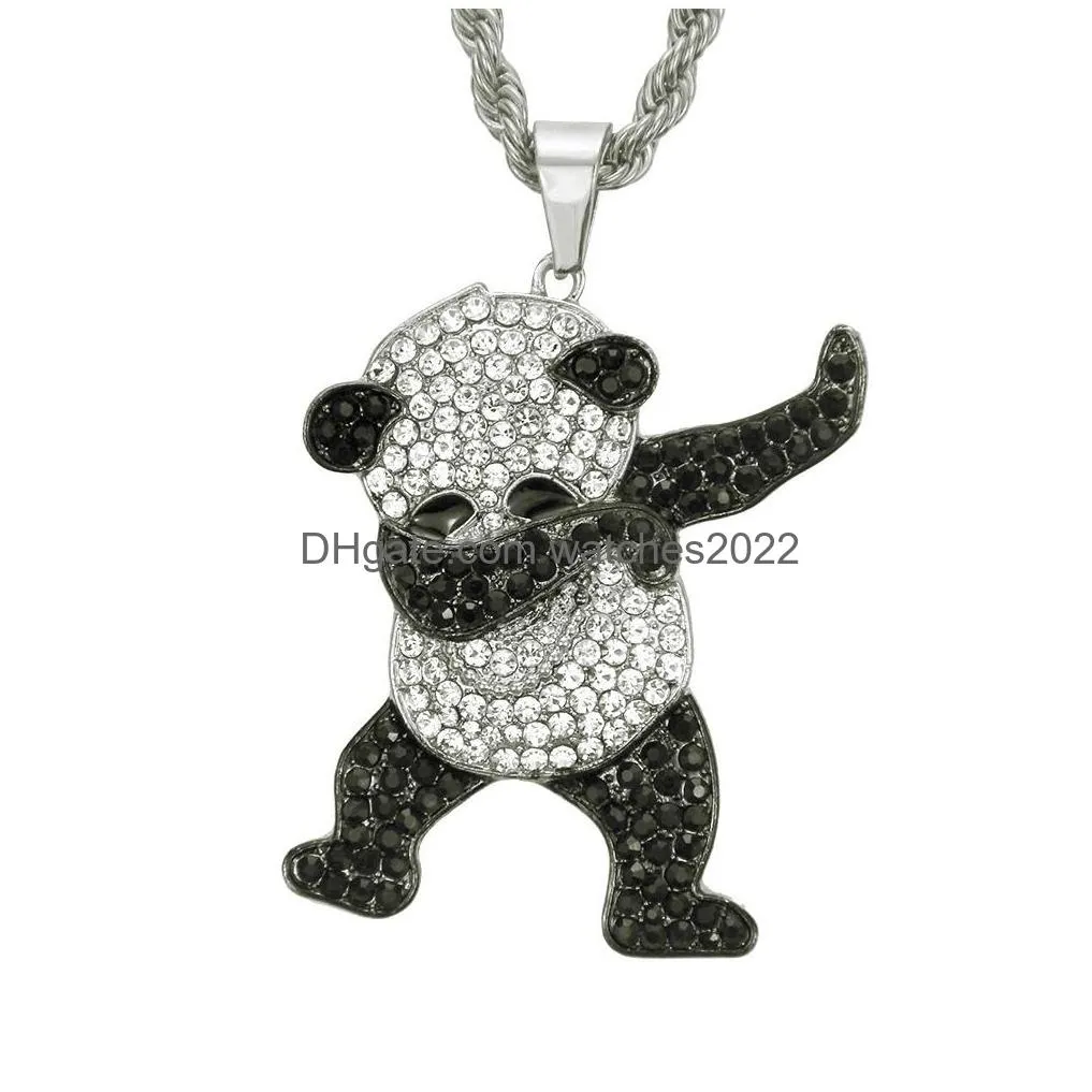 Pendant Necklaces Rhinestone Luxury Hip Hop Jewelry Gold Sier Dancing Funny Panda Animal Iced Out Rock Designer Gift For Men Drop Deli Dhk0J