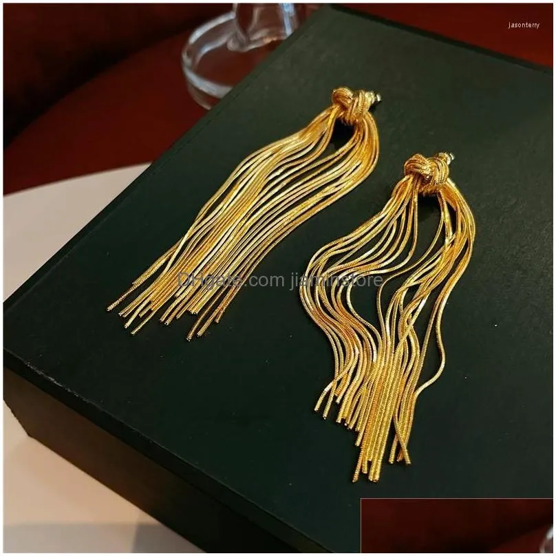 Stud Earrings Trendy Knot Rope Earring Long Snake Chain Tassel Design 18K Gold Plated On Copper Gift For Women Party Wedding Jewelry Dh52Q