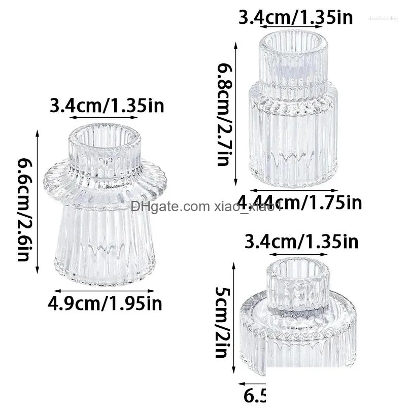 candle holders 3/6pcs strip pattern glass conical tea candlestick holder vintage craft wedding party table dinner decoration stand