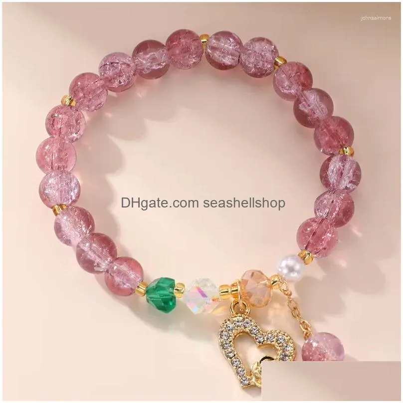 Chain Link Bracelets Fashion Crystal Beads Handmade Rhinestone Heart Love Charm Women Bohemian Jewelry Summer Drop Delivery Dhplb