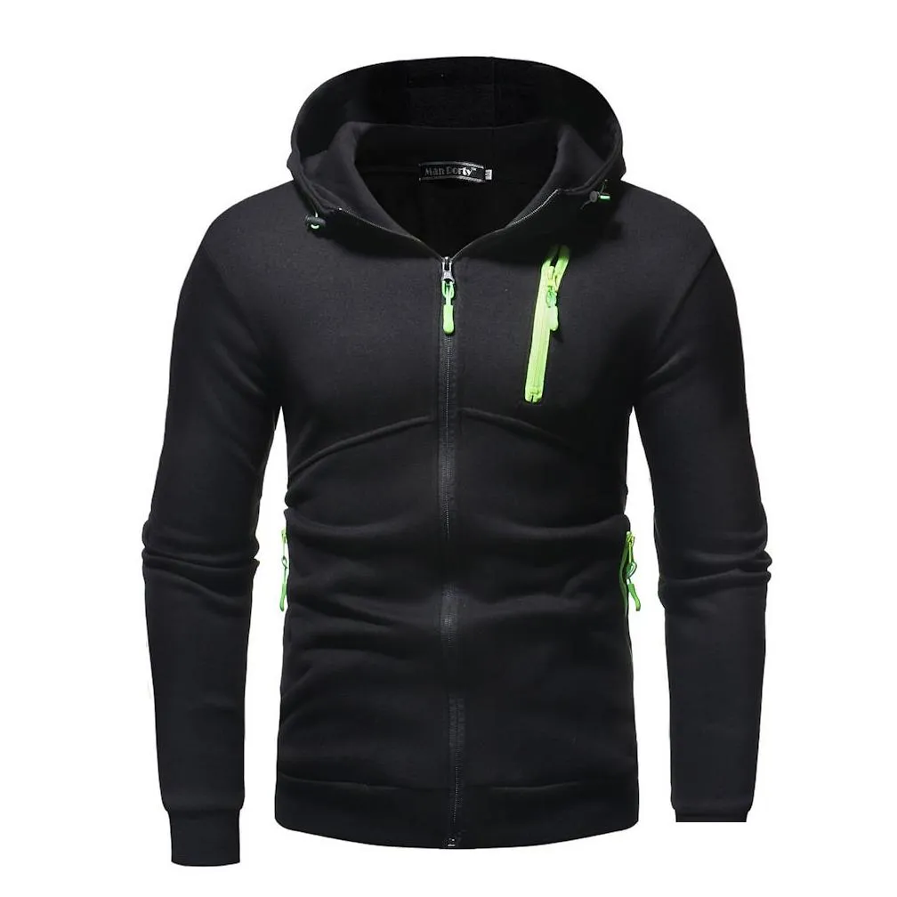 Men`S Hoodies & Sweatshirts Men Casual Athletic With Fluorescent Zippers Male High Street Cardigan Autumn Hooded Mans Winter Solid Co Dh9Xr