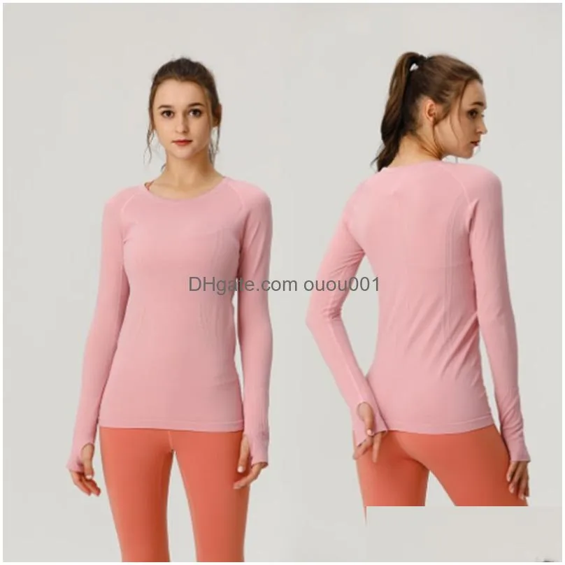Yoga Outfit 2022 New Lu-07 Long Sleeve Top Women Solid Quick Dry Breathable Shirt Sports Workout Gym Tees T Female Outdoor Athletic Dr Dhbrg