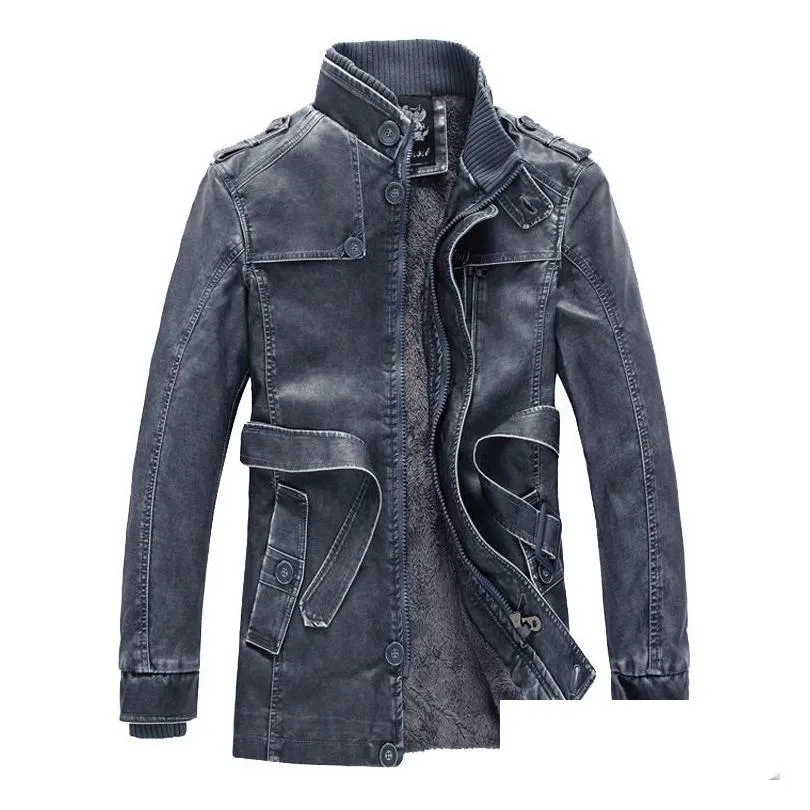 Men`S Jackets Mens Fashion Classic Retro Stand Collar Pu Leather Jacket Motorcycle Plus Veet Belt Design Large Size Drop Delivery Appa Dht5R