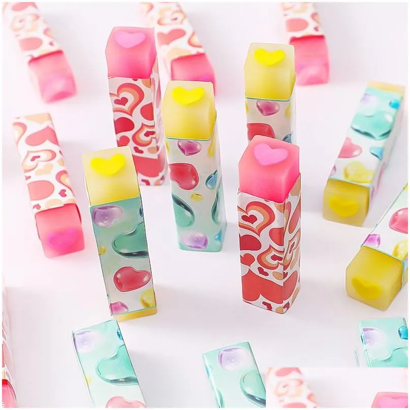 Erasers Wholesale Cute Candy Love Heart Soft For Kids Gift Rubber Kawaii Stationery School Office Supplies Creative Easy Drop Delivery Dhlnu