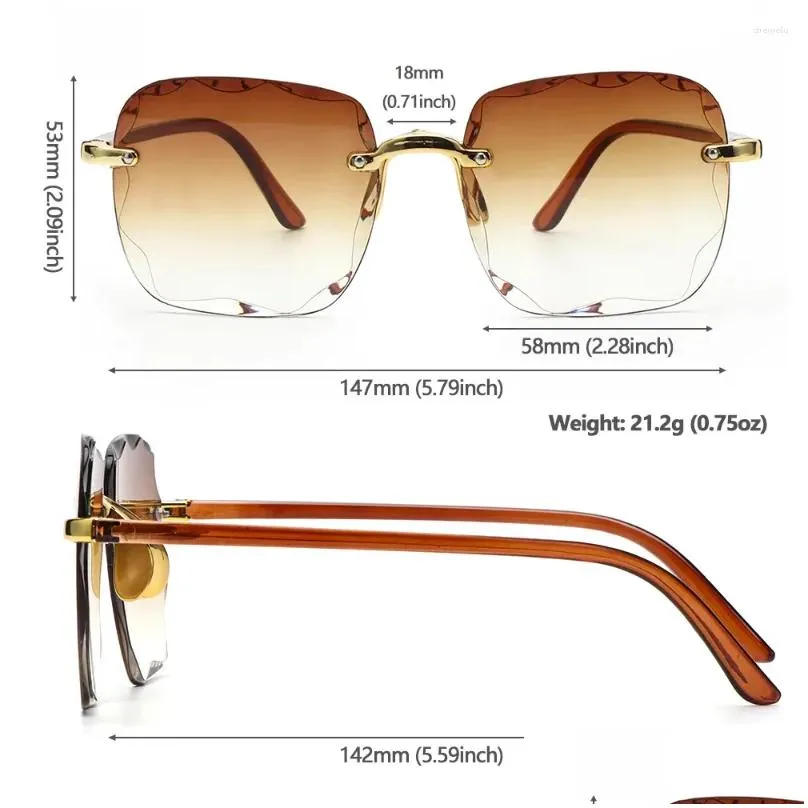 Outdoor Eyewear Vintage Transparent Gradient Sun Glasses Shades Square Rimless Sunglasses For Women Frameless