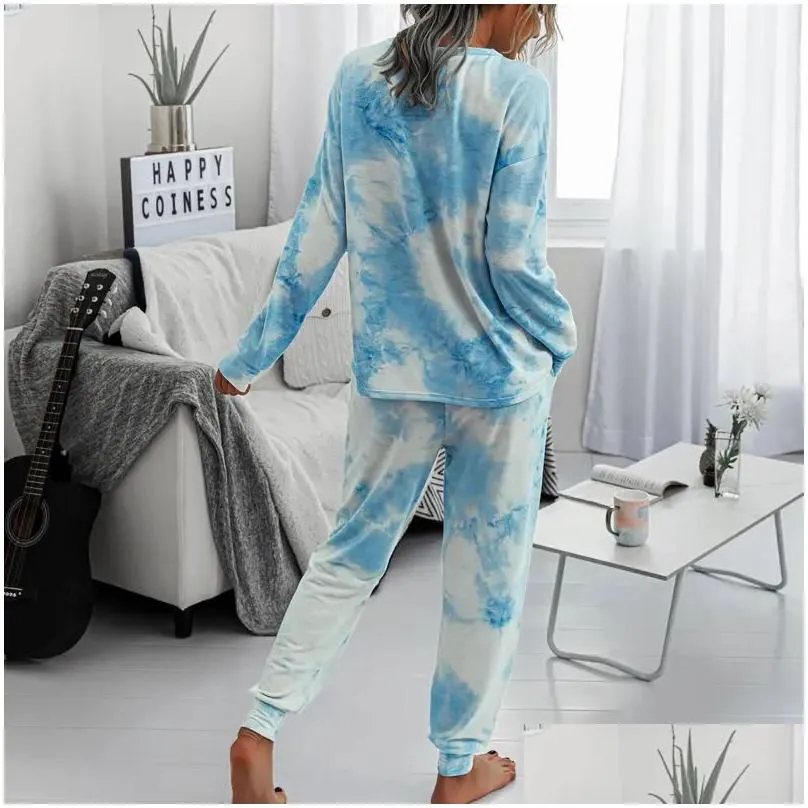 Women`S Two Piece Pants Womens Casual Tie Dye Long Sleeve Loungewear Printed Round Neck Ploverleisure Set Drop Delivery Apparel Cloth Dhel4
