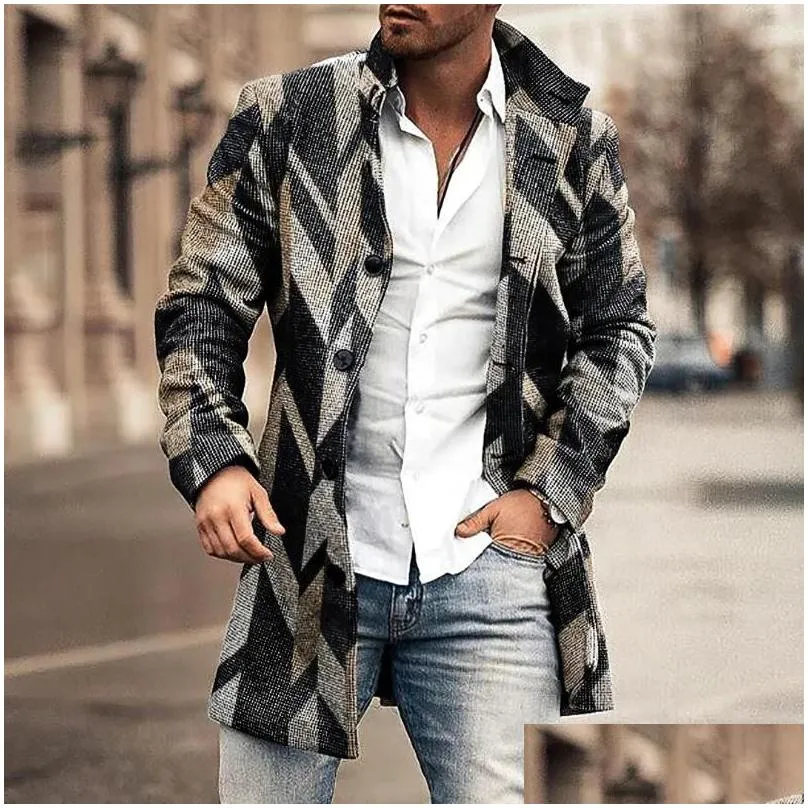 Men`S Trench Coats Mens Fashion Men Casual Long Top Thick Wool Warm Coat Lapel Spring Autumn Overcoat Plus Size Drop Delivery Apparel Dhnd6