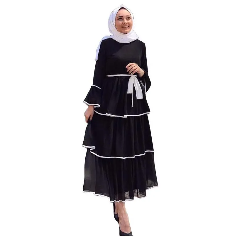 Basic & Casual Dresses Plus Size Abaya Turkey Evening African For Women Muslim Dress Flare Sleeve Femme Islam Robe Vestidos Tiered Dr Dhy3G