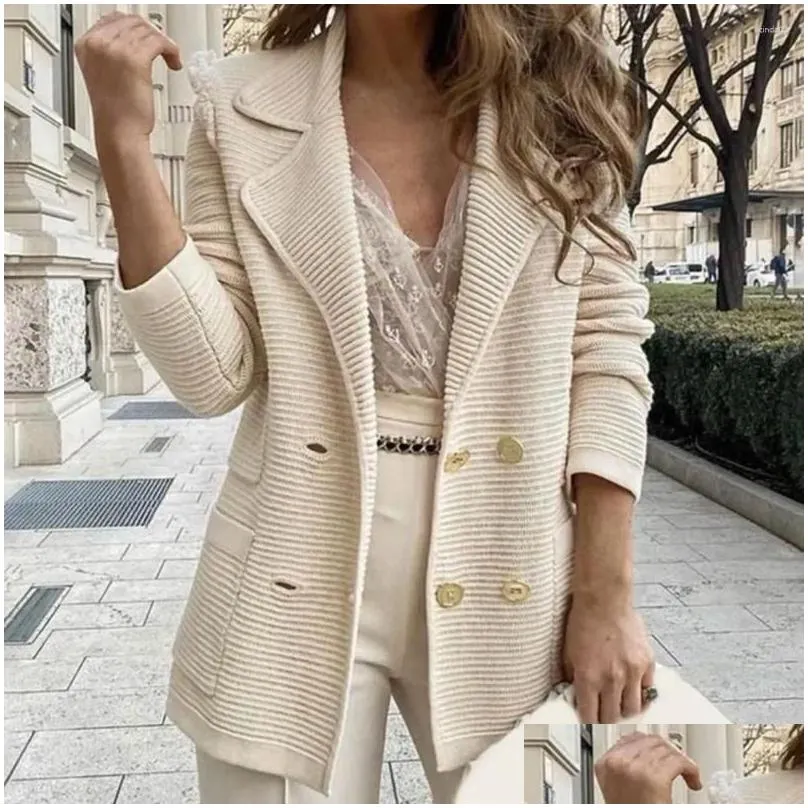 Women`S Suits & Blazers Womens Women Cardigan Jacket Solid Double Breasted Commuters Style Slim Fit Turndown Collar Blazer Long Sleev Dh3Oo