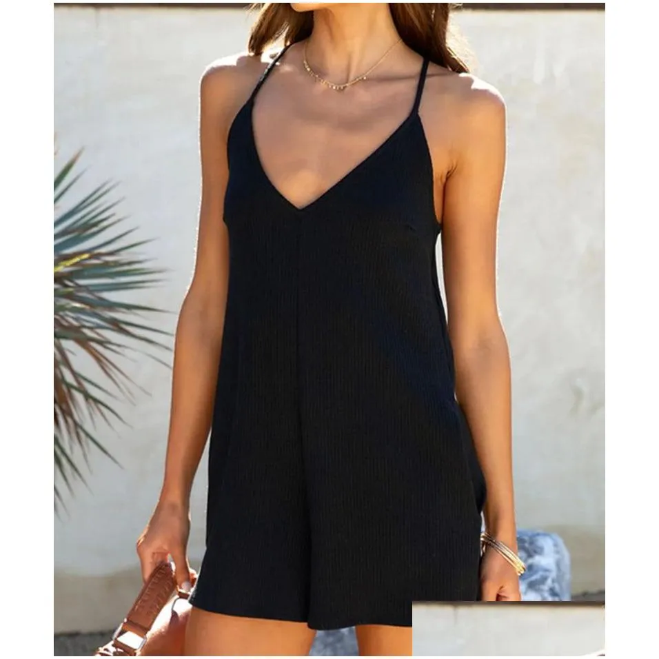 Women`S Jumpsuits & Rompers Womens Summer New Style Sling Adjustable Pocket Casual Loose One Piece Shorts Drop Delivery Apparel Cloth Dhbxh