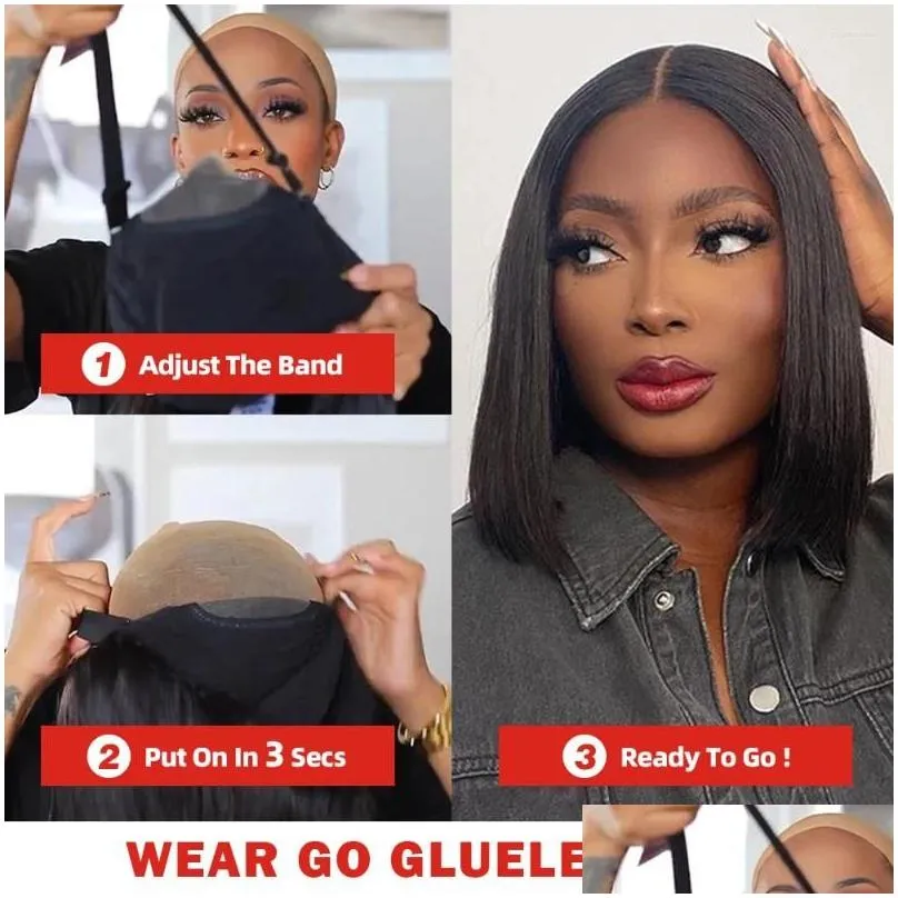 Wear And Go Glueless Human Hair Bob Wigs 5x5 Closure Straight Wave Lace Front Wig 13x4 Pre-bleached Knots Pre-Cut