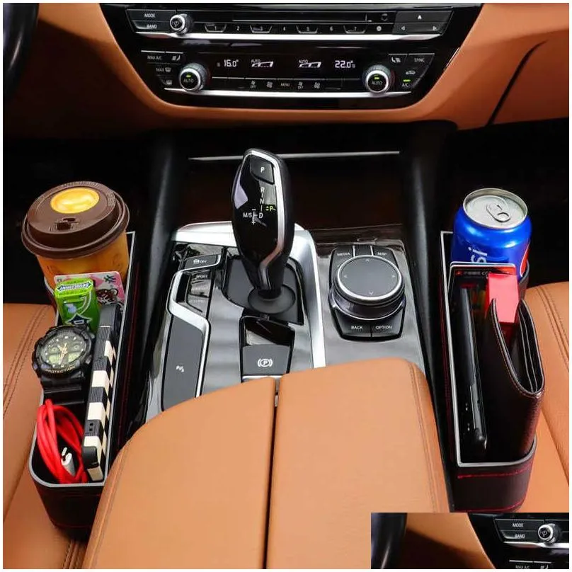 Interior & Car Paint Maintenance New 2Pcs Seat Gap Filler Organizer Leather Cup Holder Console Side Storage Box With Holders Trunk Sea Dht7B