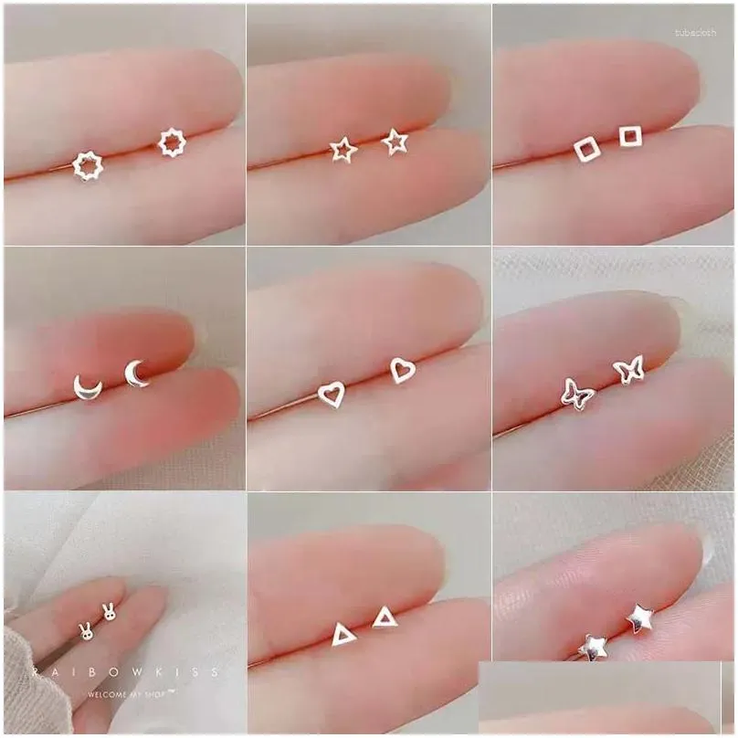 Stud Earrings Sier-Plate Ear Piercing Tiny Gold Color For Women Girl Simple Moon Earring Prevent Allergy Cute Student Jewelry Drop De Dhxjv