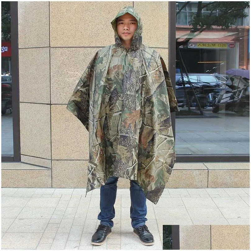 Raincoats Mtifunctional Camo Raincoat Waterproof Rain Coat Men Women Cam Fishing Motorcycle Poncho Outdoor Tent Drop Delivery Home Gar Dhsnp