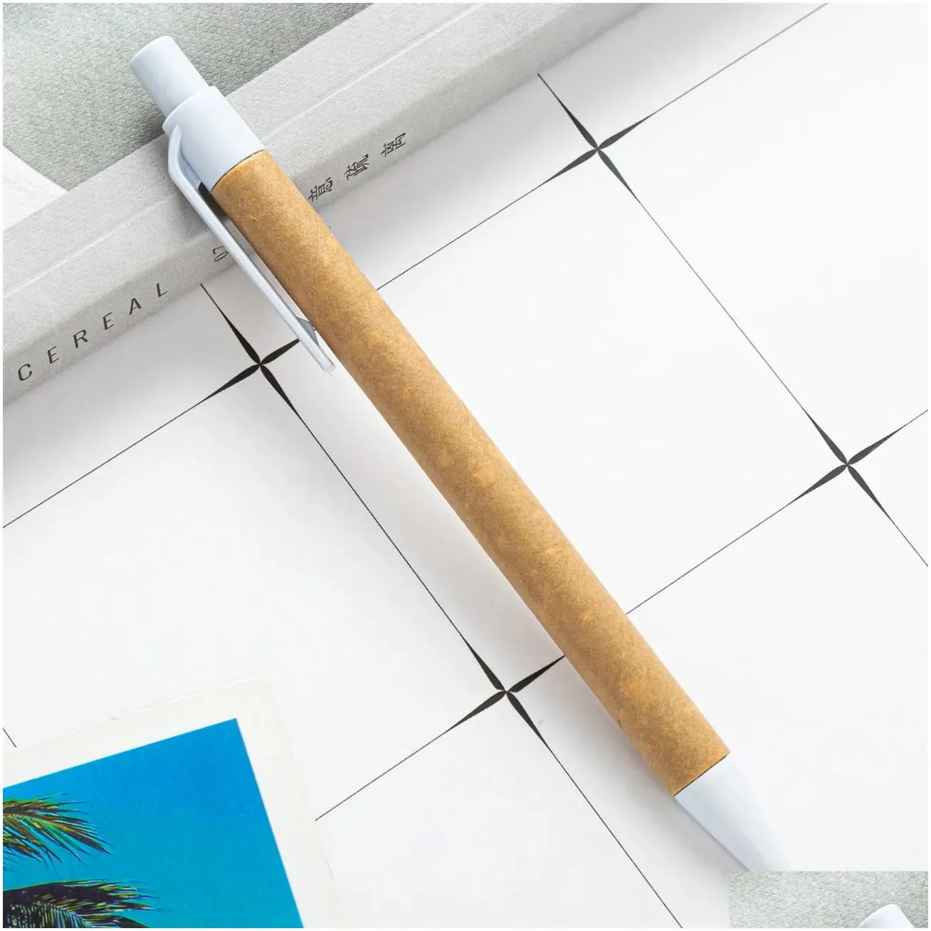 wholesale kraft paper ballpoint pens stick pen press tube stationery writing supplies