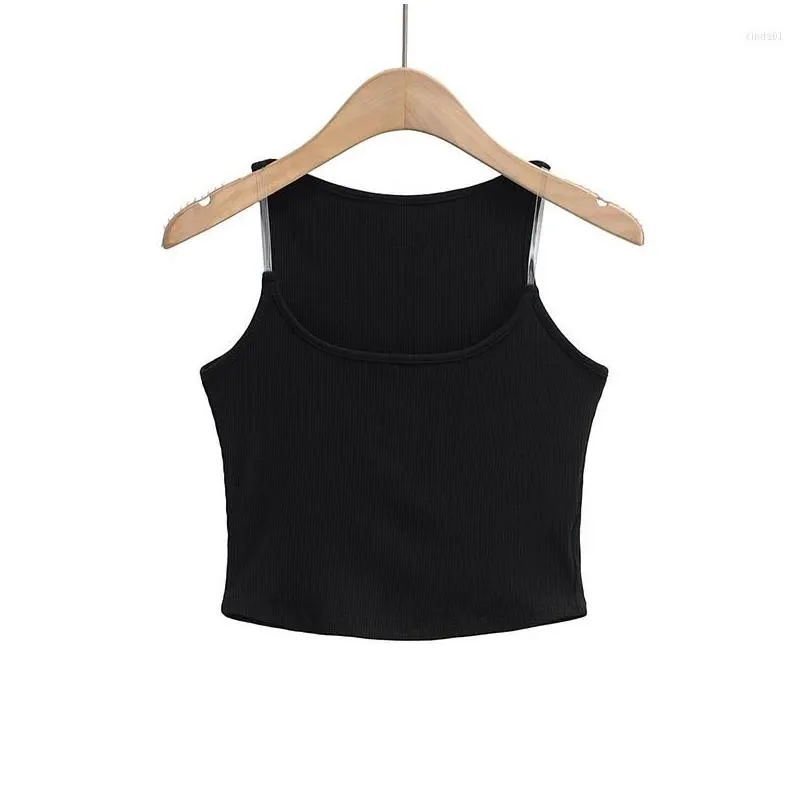 Women`S Tanks & Camis Womens Summer Crop Tops Women Y2K Fashion Black Cami Top For White Cute Y Knitted Transparent Camisole Pink Drop Dh2Sl