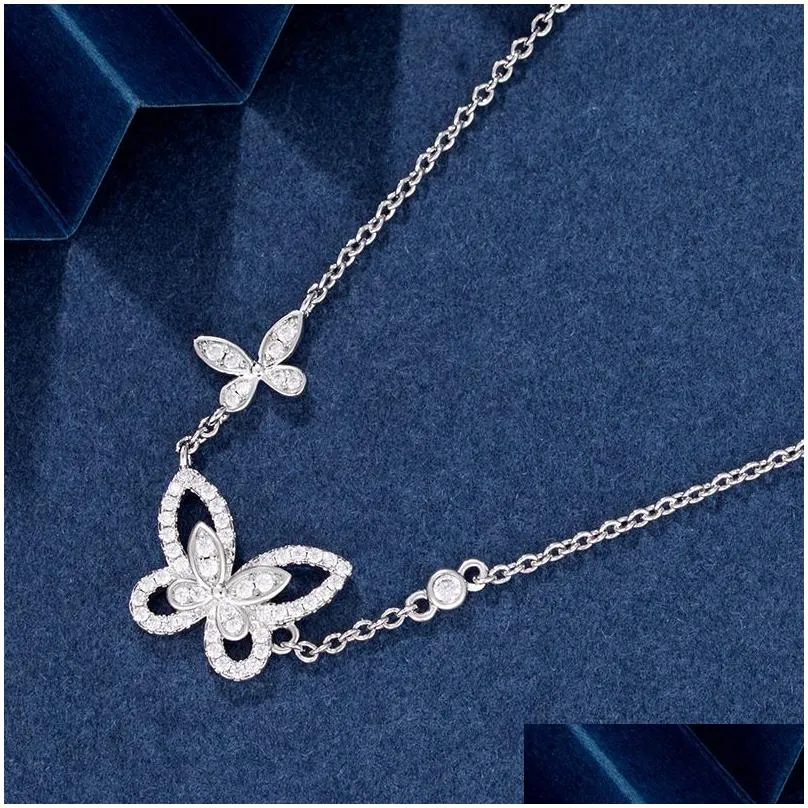 Chokers Top Quality 925 Sterling Sier Seiko Phantom Butterfly Necklace Fl Diamond Hollow Simple Temperament Light High Version Clavicl Ot1Uw