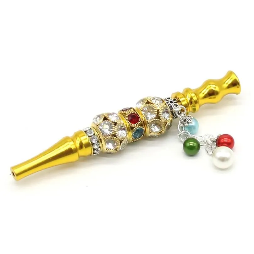 portable crystal metal mouth tips smoking pipes hookah mouthpiece shisha filter tassel inlaid